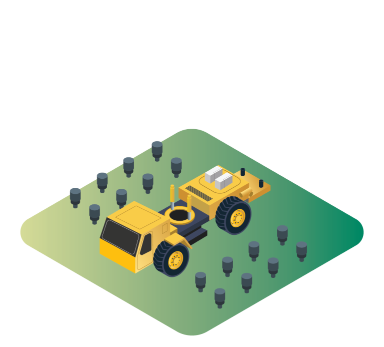 Vibroseis truck generating sound waves for an active acoustic survey with ground receivers
