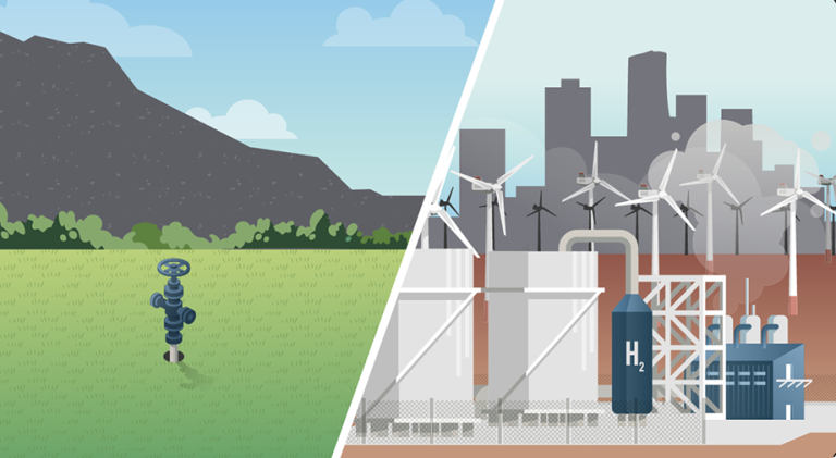Diagram showing differences between natural hydrogen vs. Manufactured hydrogen 