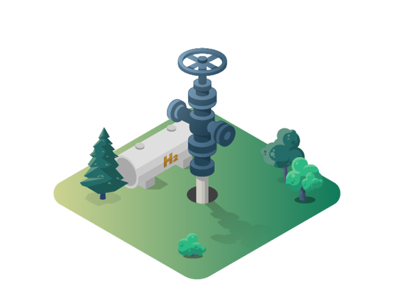 Illustration showing a faucet valve connected to a hydrogen tank