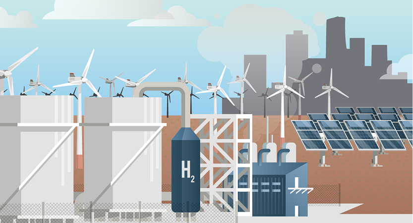 Illustration portraying manufacturing with renewable energy sources
