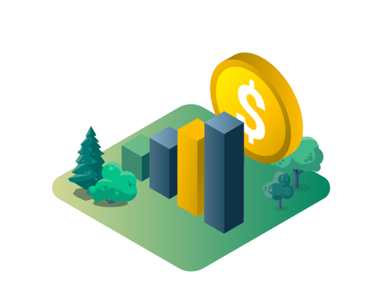 Illustration depicting a bar chart that shows strong economics