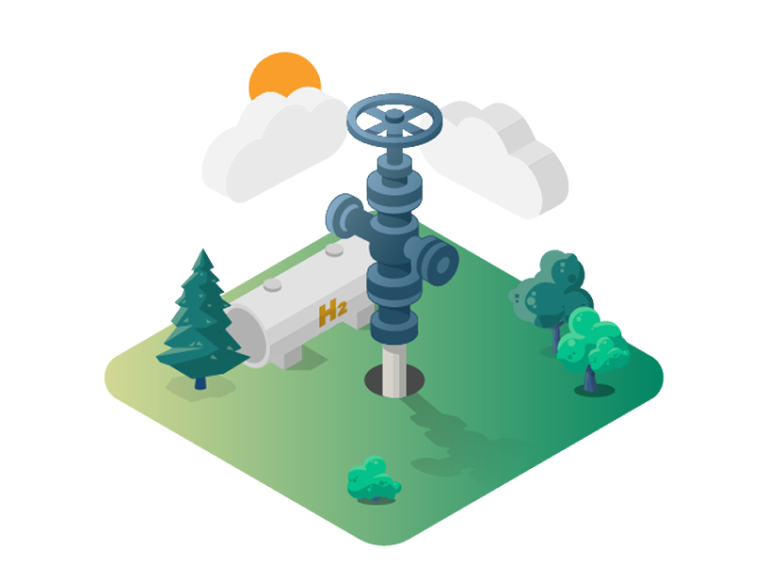 Illustration depicting well valves over a a reliable hydrogen resource